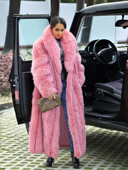 FHILLINUO Chic Women'S Faux Coat | Long Length, Solid Color, Single Breasted, with Pockets, Comfortable and Warm for Fall/Winter