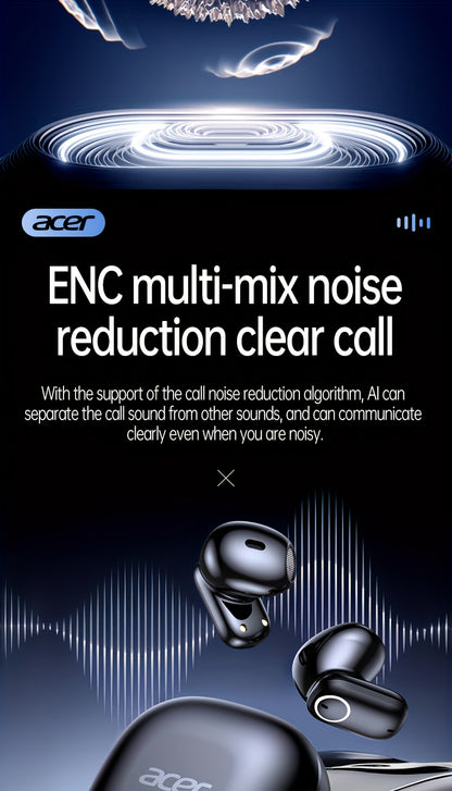 ACER TWS Wireless Earbuds with Deep Noise Reduction - 50h Long Standby, Low Latency, HIFI Stereo Sound, Touch Control, Rechargeable Lithium Battery, Ideal for Running & Sports, Sports Headphones|Ergonomic Design|Durable Plast