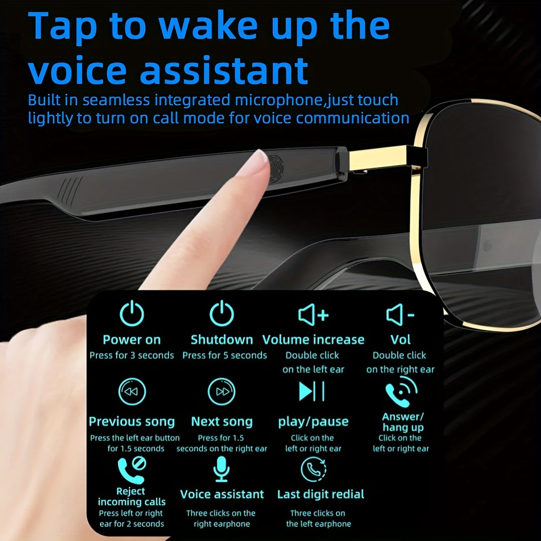 Golden Frame Smart Glasses with Language Translator, Wireless 5.4, Wireless Wireless, ChatGPT AI, Long Battery Life, Anti-blue Light And UV Protection, Voice-controlled Smart Glasses with Built-in Microphone And Speaker, Gami