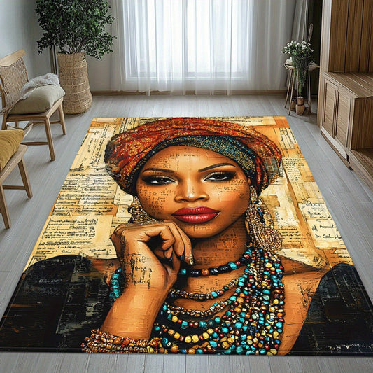 Heavy-Duty African Women Cultural Mat - Non-Slip Backing, Machine Washable Bath Mat & Floor Mat with Traditional Attire Design - Large Area Mat for Living Room, Bathroom, Office, Outdoor - Elegant Home Decor Mat, Rugs for Bat