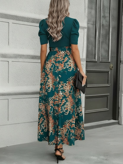 Women'S Floral Cinched-Waist Casual Long Dress, Suitable for Light Business Gatherings | Weekend Afternoon Tea And Similar Occasions, Elegant And Refined.