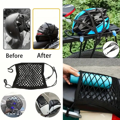 Elastic Bungee Cords for Motorcycles And Bicycles, Helmet Net Straps, Black Mesh Luggage Organizer for Safe Storage