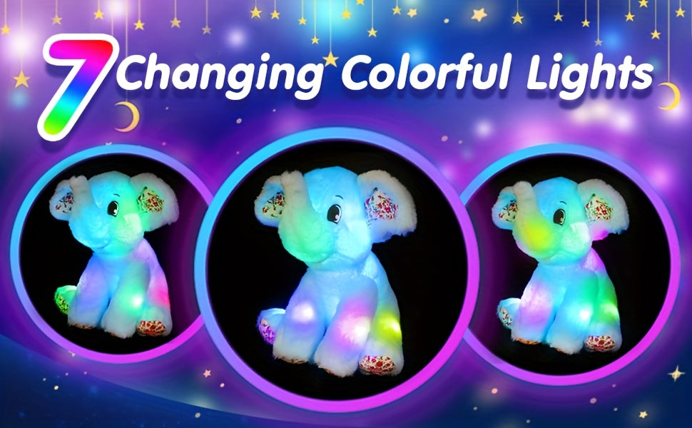 Musical Glowing Blue Elephant Plush Toy, Happy Easter Soft Elephant Plush Toy Floppy LED Stuffed Animals Lullabies Nightlight Companion For Kids, Birthday Gift For Toddlers, Adorable Playing Doll