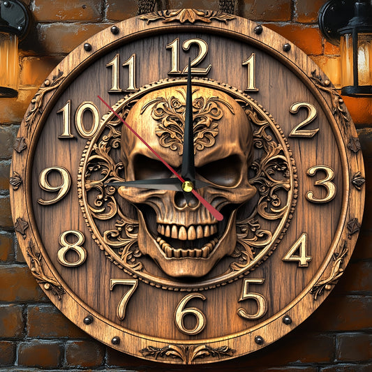Vintage Skeleton Wooden Wall Clock - Silent, Farmhouse Style Decor for Kitchen, Bedroom, Office - Battery Operated (AA), No Ticking Sound - Perfect Christmas Gift, 9.8x9.8 Inch, for Autumn
