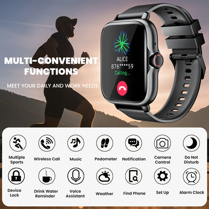 Multifunctional Sports Smart Watch for Men & Women, 1.83'' Full Touch Screen with Wireless Calling & Messaging, Pedometer, Fitness Tracker Smartwatch, for iPhone Android Cell Phones, Smartbands Fitness Watch for Women Men Fri