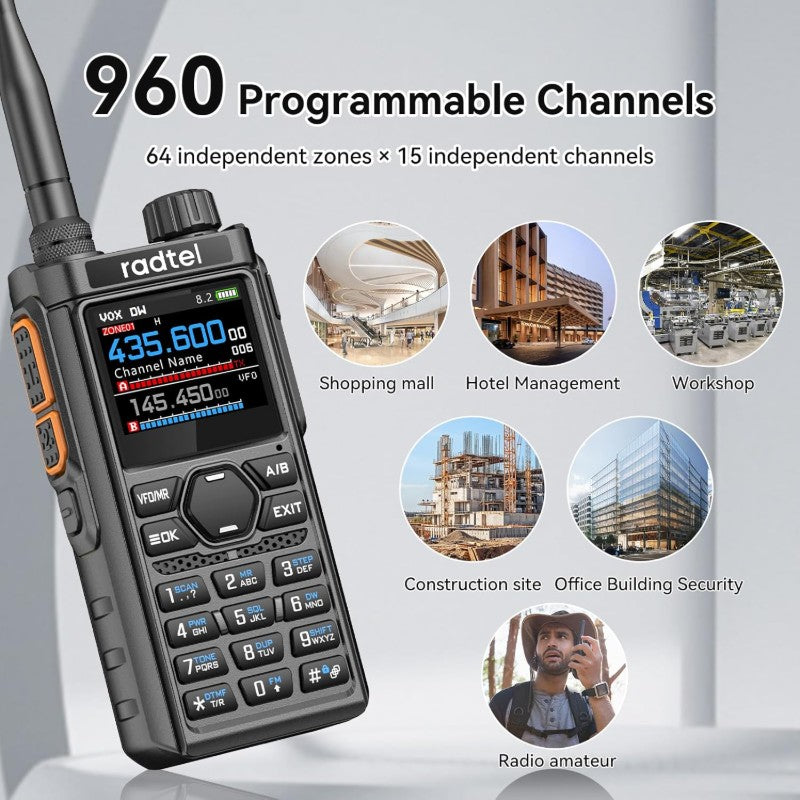 RT 910B 5W Multi Band Ham Radio Handheld Walkie Talkie 6 Meter Amateur Radio with 960 Channels AM FM Two Way Radio Type C Charging Spectrum Scan Bluetooth Version
