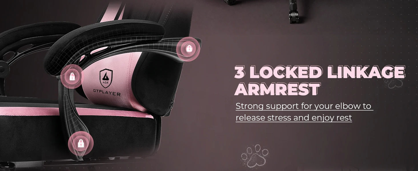 Cat Ear Gaming Chair: Cute Ergonomi Computer Chair with Cat Embroidery, Adjustable Memory Foam Lumbar Support & Headrest