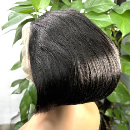 13x4 Lace Frontal 1BT4 Ombre Pixie Cut Wig Human Hair Wigs 300% Density Short Natural Wavy Remy Hair Bob Wigs for Black Women