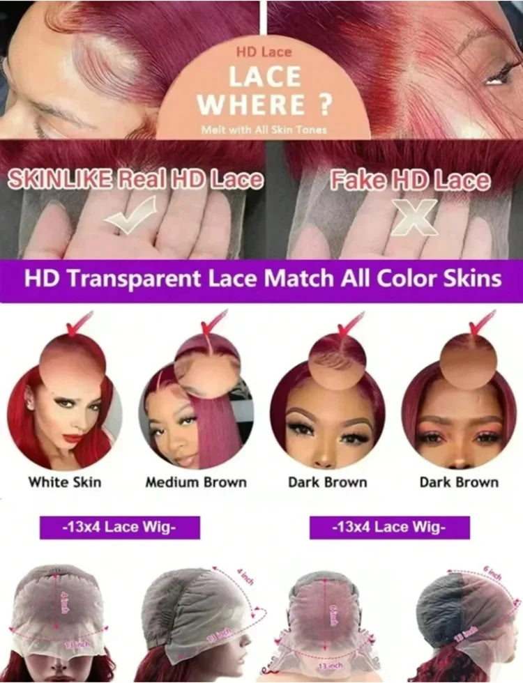 Burgundy 30Inch Deep Wave 99J Lace Front Wigs Human Hair Wigs 13x4 HD Lace Front Wigs Human Hair Pre Plucked Burgundy Wig