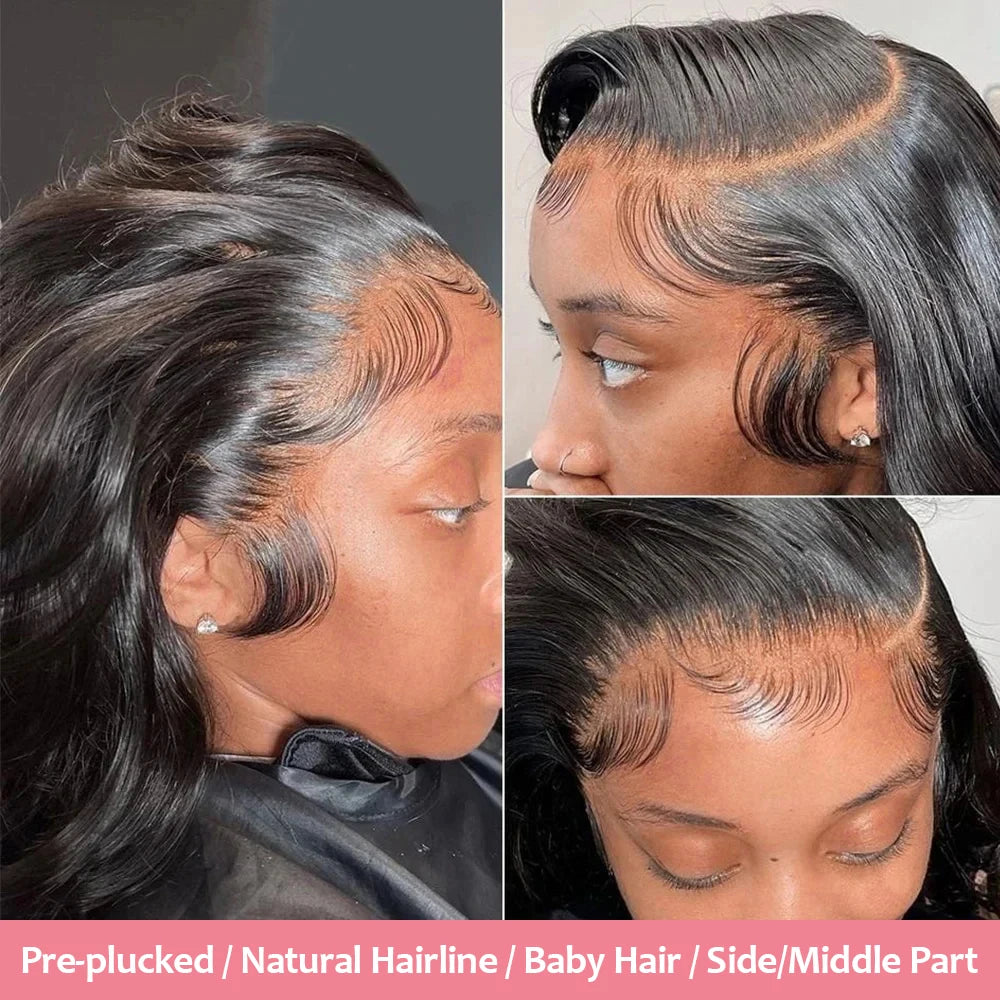 Body Wave 13x4 HD Lace Front Wigs Human Hair 200% Density Bob Wig Human Hair Pre Plucked Short Bob Wigs For Black Women 4x4 Lace Closure Frontal Wig Human Hair Natural Black Loose Wavy 14 Inch Bob Wigs