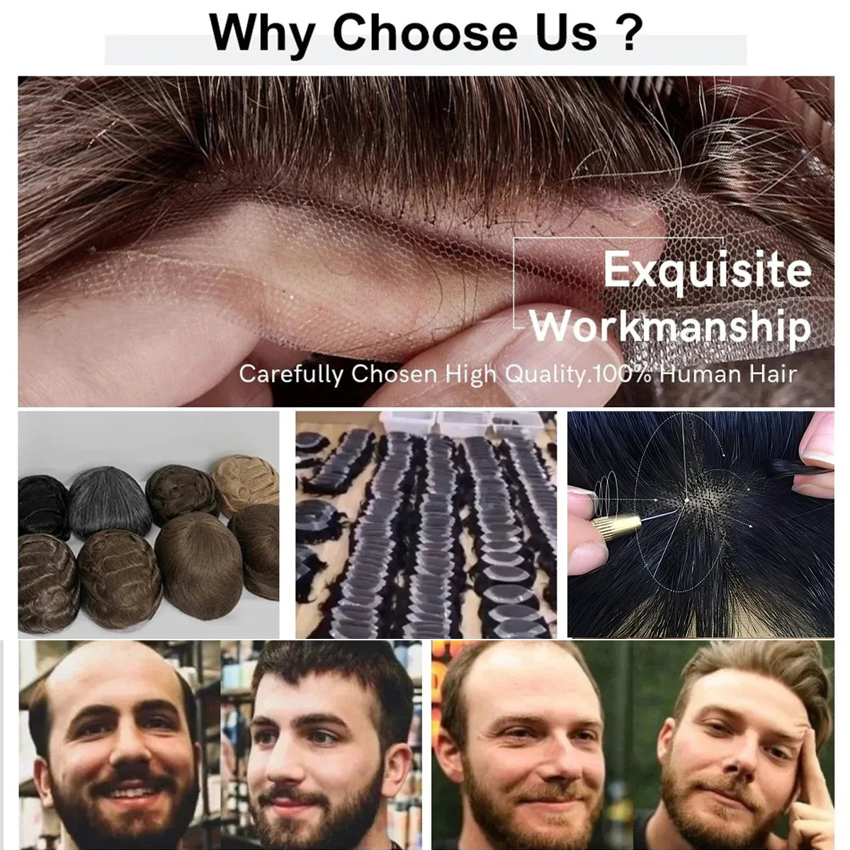 Single Knots Ultra-Thin Skin Toupee for Men Male Hair Prosthesis Premier Toupee Men's Wig 100% Human Hair Replacement System