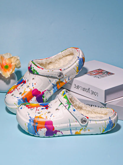 Women's winter warm clogs, fashionable and casual style, can be worn indoors or outdoors