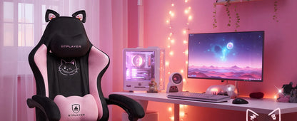 Cat Ear Gaming Chair: Cute Ergonomi Computer Chair with Cat Embroidery, Adjustable Memory Foam Lumbar Support & Headrest