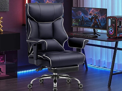 COMHOMA Big and Tall Office Chair 400lbs High Back Leather Executive Chair with Ergonomic Lumbar Support & Pocket Spring Cushion