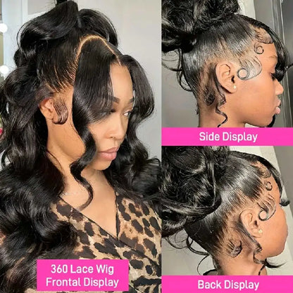 360 Lace Front Wigs Human Hair with Drawstring Pre Plucked Hidden Strap 360 HD Full Lace Body Wave Frontal Wig Glueless Wigs