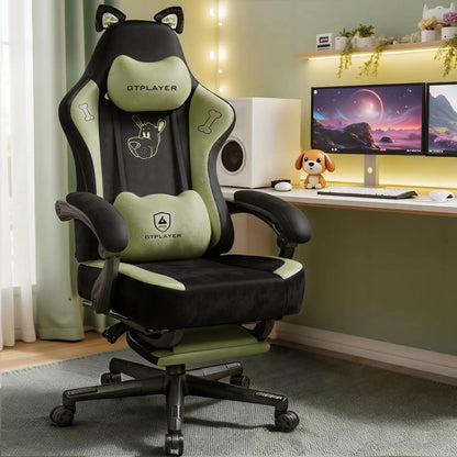 Cat Ear Gaming Chair: Cute Ergonomi Computer Chair with Cat Embroidery, Adjustable Memory Foam Lumbar Support & Headrest