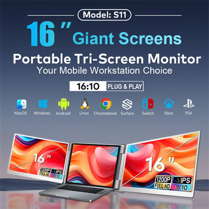 Portable LCD FHD IPS Gaming Backlit External Monitor High-Definition Dual Triple Screen Extender for Productivity Rospider
