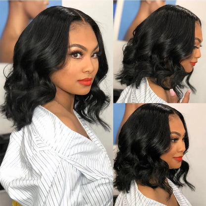 Body Wave 13x4 HD Lace Front Wigs Human Hair 200% Density Bob Wig Human Hair Pre Plucked Short Bob Wigs For Black Women 4x4 Lace Closure Frontal Wig Human Hair Natural Black Loose Wavy 14 Inch Bob Wigs