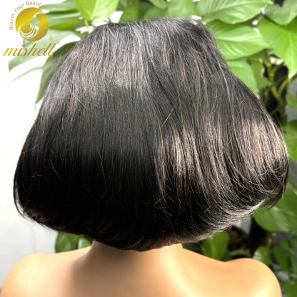 13x4 Lace Frontal 1BT4 Ombre Pixie Cut Wig Human Hair Wigs 300% Density Short Natural Wavy Remy Hair Bob Wigs for Black Women