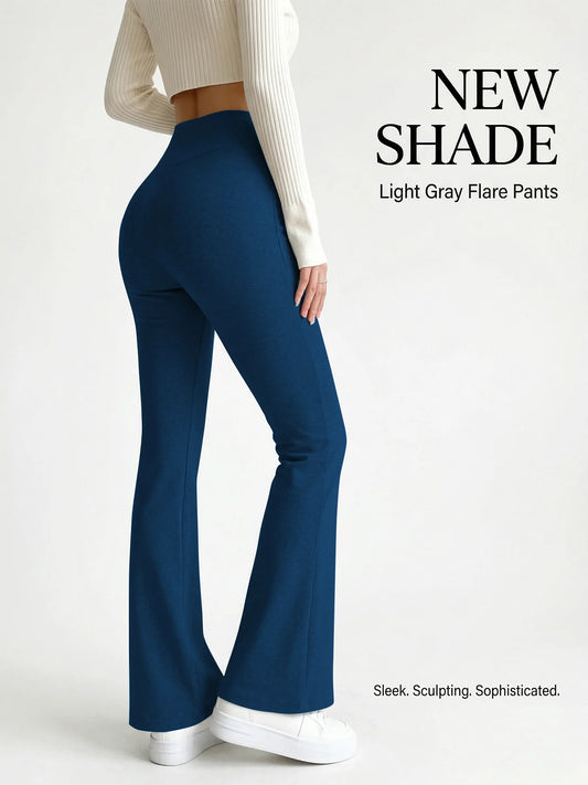Elegant High-Waisted Solid Color Pants with Built-In Abdominal Support and Vertical Leg-Lifting Design, Made from Soft and Stretchy Fabric Suitable for All Seasons, Perfect for Casual Occasions and Formal Events – Flared Tr