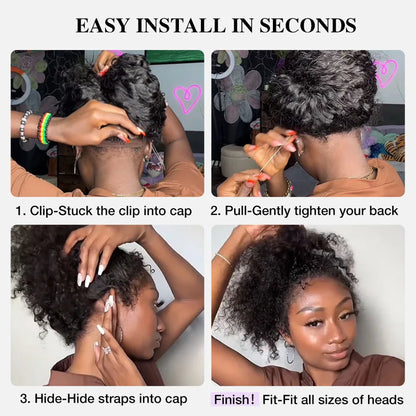 4C Edges Invisible Strap 360 HD Full Lace Frontal Glueless Wig Kinky Curly Human Hair Wig 30 Inch Deep Wave Curly Lace Front Wig