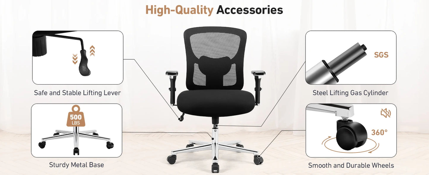 JHK 500lbs Heavy Duty Mesh Backrest Lumbar Support Office Chair Ergonomic Adjustable Height 4D Armrest Gaming Chairs for Home