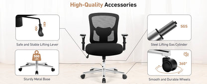 JHK 500lbs Heavy Duty Mesh Backrest Lumbar Support Office Chair Ergonomic Adjustable Height 4D Armrest Gaming Chairs for Home