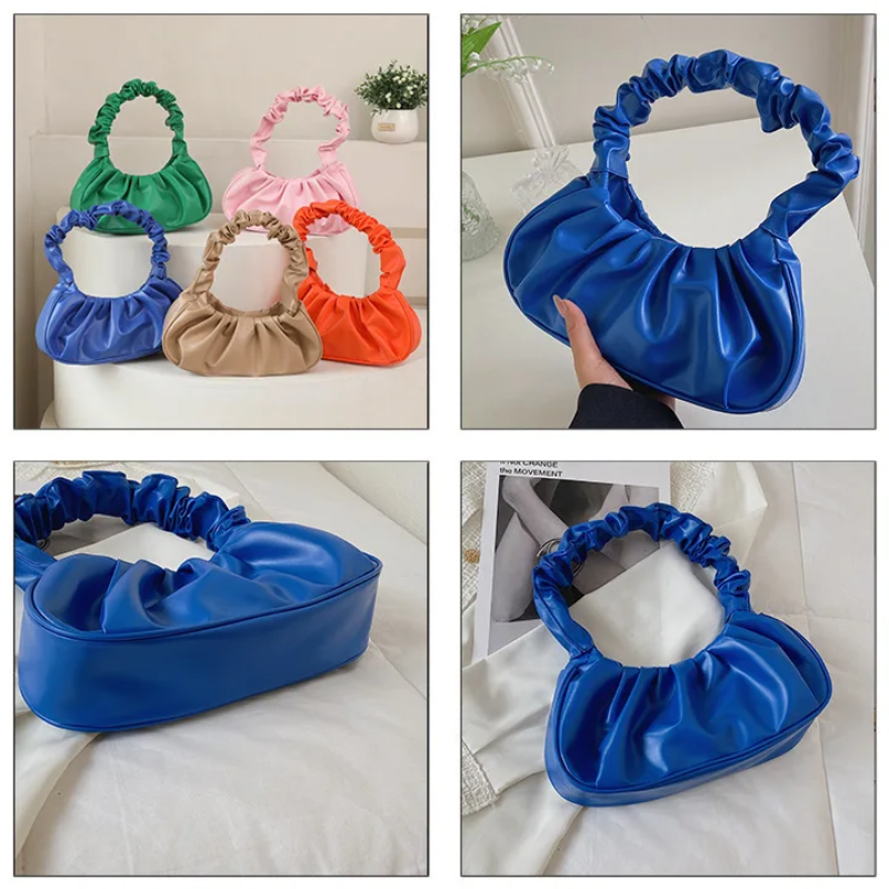 Fashion Pleated Handlebags for Women PU Cloud Bags Leisure Armpit Bag Shopping Shoulder Bags Dumpling Handbag Female Hand Bags
