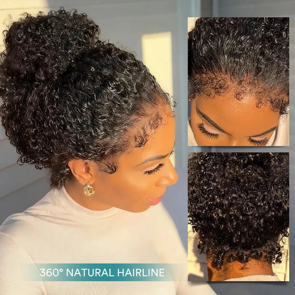 4C Kinky Edges Water Wave Invisible Strap 360 Full Lace Front Glueless Wig Vietnamese Raw Human Hair Deep Wave Lace Frontal Wig