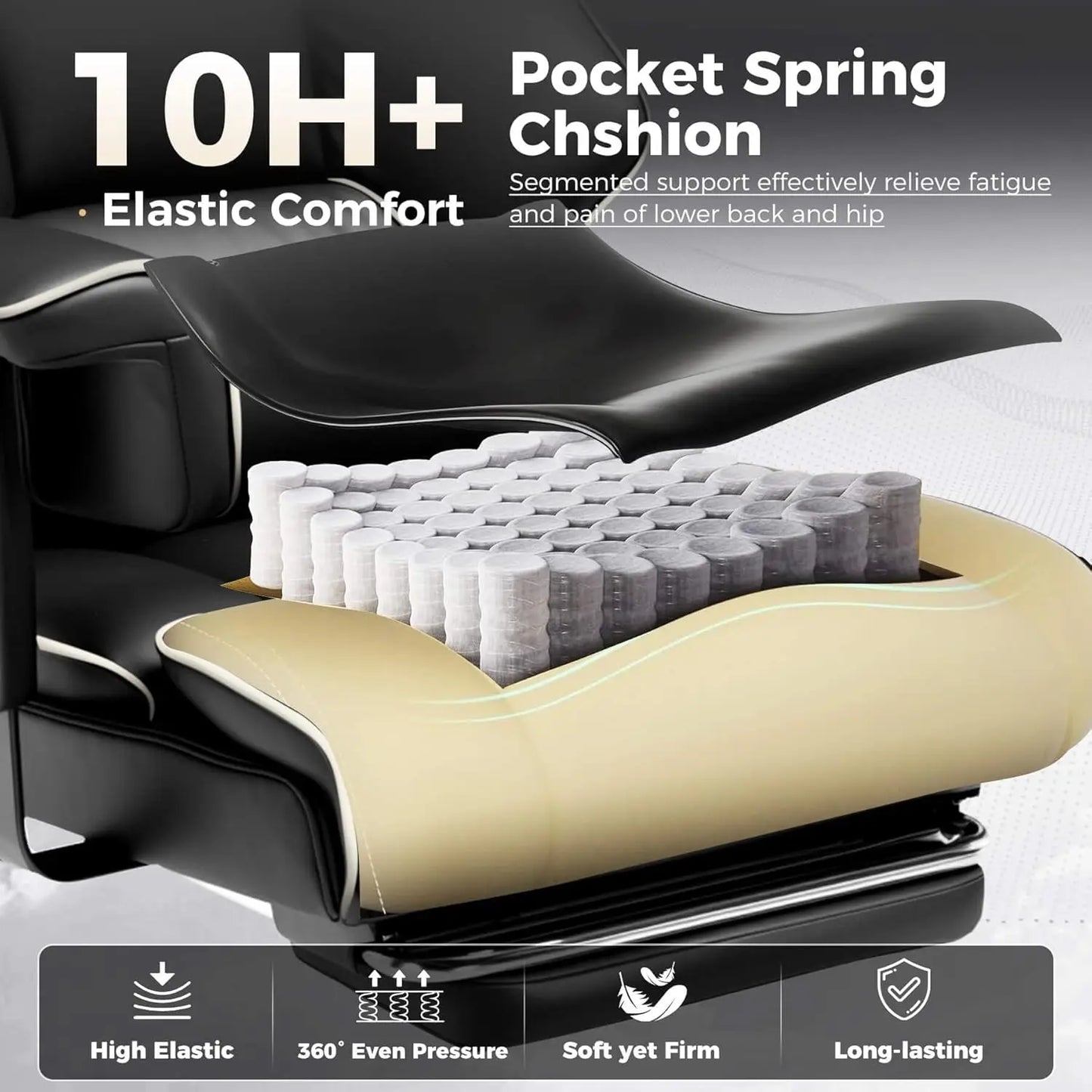 COMHOMA Big and Tall Office Chair 400lbs High Back Leather Executive Chair with Ergonomic Lumbar Support & Pocket Spring Cushion