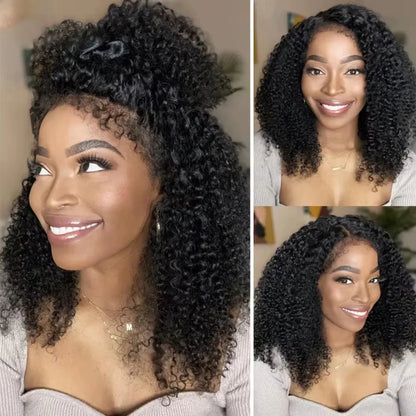4C Edges Invisible Strap 360 HD Full Lace Frontal Glueless Wig Kinky Curly Human Hair Wig 30 Inch Deep Wave Curly Lace Front Wig