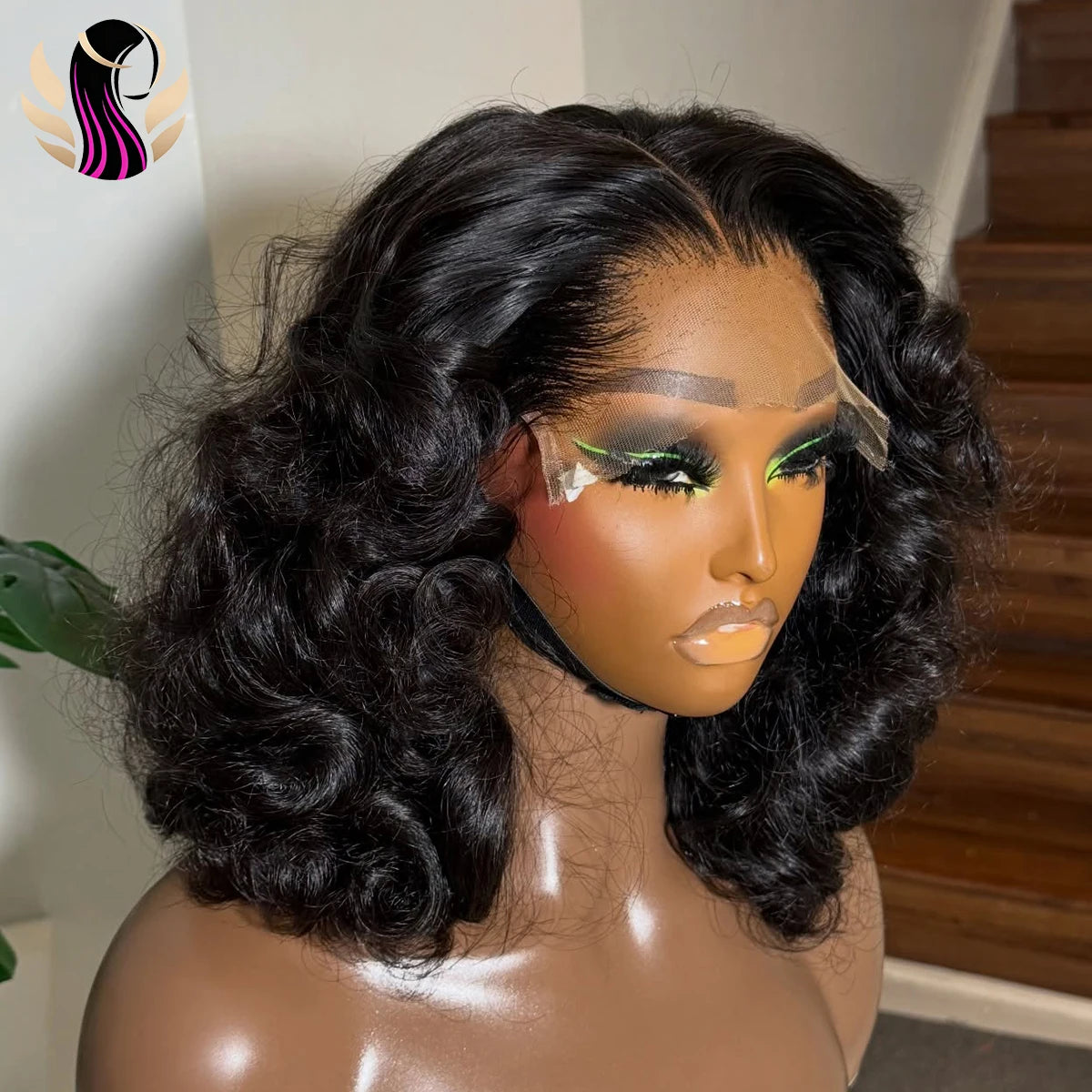 Body Wave 13x4 HD Lace Front Wigs Human Hair 200% Density Bob Wig Human Hair Pre Plucked Short Bob Wigs For Black Women 4x4 Lace Closure Frontal Wig Human Hair Natural Black Loose Wavy 14 Inch Bob Wigs