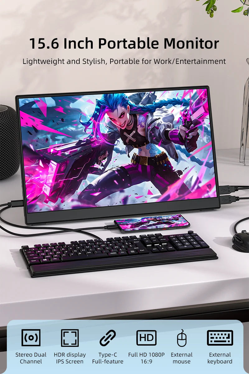 JSHIX 11.6 14 15.6 Inch Portable Monitor 1080P Full HD IPS Second Monitor for Gaming Laptop Phone Switch Xbox Sub Display Screen
