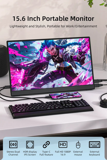 JSHIX 11.6 14 15.6 Inch Portable Monitor 1080P Full HD IPS Second Monitor for Gaming Laptop Phone Switch Xbox Sub Display Screen