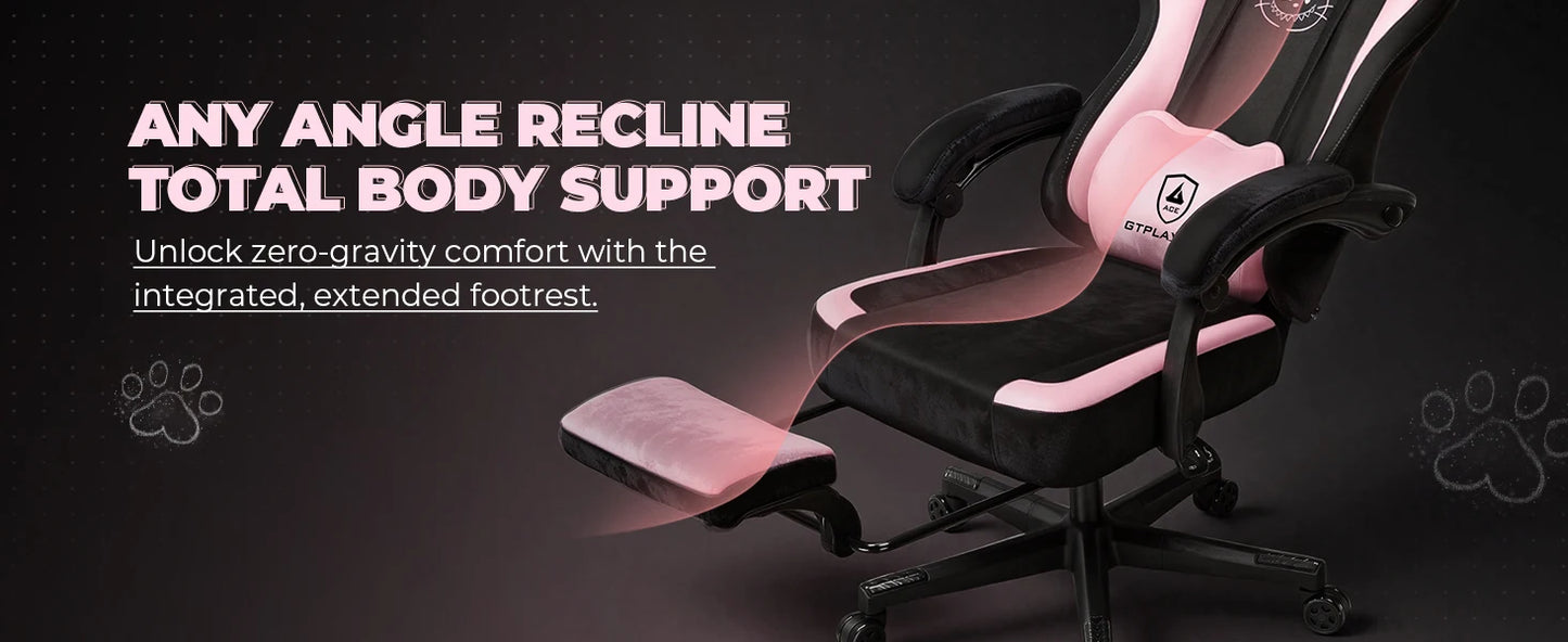 Cat Ear Gaming Chair: Cute Ergonomi Computer Chair with Cat Embroidery, Adjustable Memory Foam Lumbar Support & Headrest