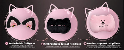 Cat Ear Gaming Chair: Cute Ergonomi Computer Chair with Cat Embroidery, Adjustable Memory Foam Lumbar Support & Headrest