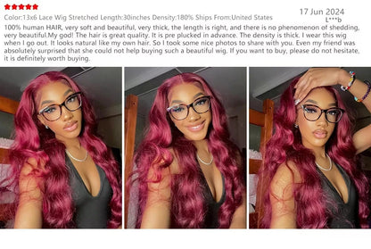 250 Density 99J Burgundy 13x6 Hd Lace Frontal Human Hair Wig Brazilian Hair 30 Inch Colored Body Wave Human Hair Wigs For Women