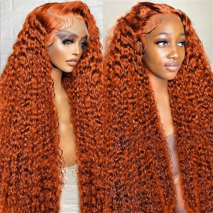 Orange Ginger Lace Front Wig Curly Human Hair Wigs For Women 30Inch Deep Wave Frontal Wig 13x4 13x6 HD Lace Front Human Hair Wig