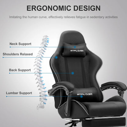 GTPLAYER Gaming Chair with Footrest, Lumbar Support, Adjustable Height, Swivel, Headrest for Office/Gaming