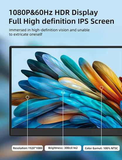 JSHIX 11.6 14 15.6 Inch Portable Monitor 1080P Full HD IPS Second Monitor for Gaming Laptop Phone Switch Xbox Sub Display Screen