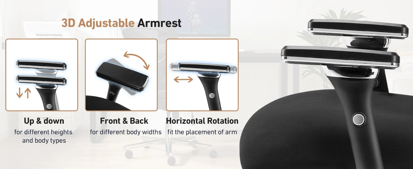 JHK 500lbs Heavy Duty Mesh Backrest Lumbar Support Office Chair Ergonomic Adjustable Height 4D Armrest Gaming Chairs for Home