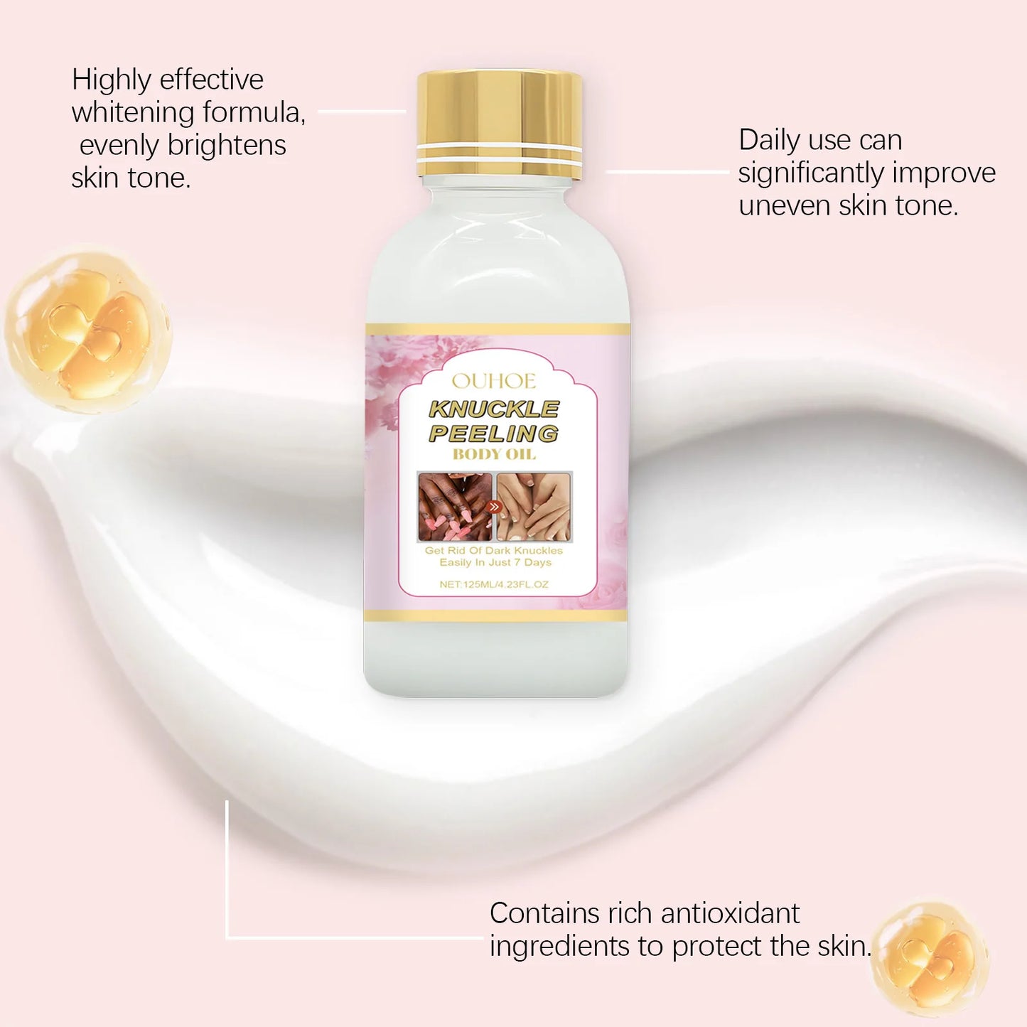Ouhoe 125ml Body Whitening Essence Oil Deep Moisturizing Armpits Knees Knuckle Joint Peeling Lighten Dark Skin Body Care Essence