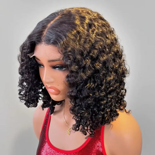 Deep Water Wave Glueless 13x4 Lace Frontal Brazilian Human Hair Wigs 250% HD Transparent Water Curly Short Bob Wig For Women