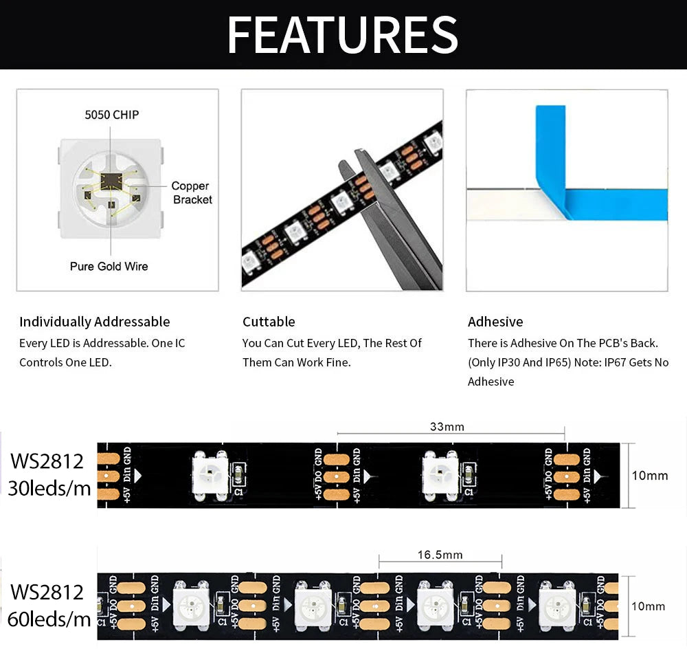 LED black light WS2812 Camera Ambient Strip Light Immersion Led Color Strip LED Light For Inch Tv Pc Led RGB Tape Screen 5V LED