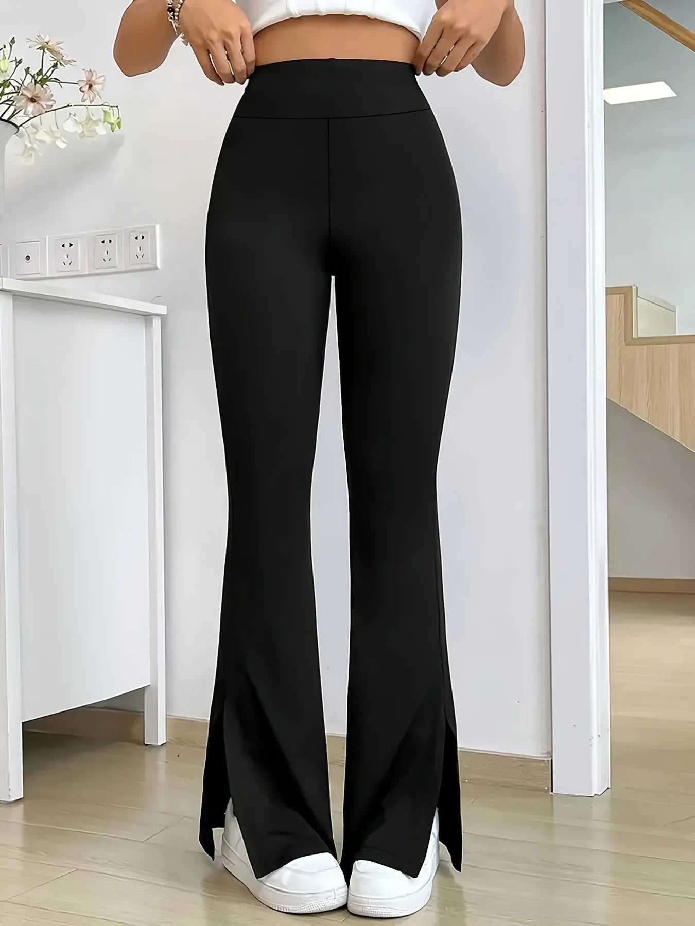 2026 New Fashion Slim Fit Slit Flared Pants Leg Shaping High Waist Stretch Wide Pants Daily Casual Commute streetwear clothing