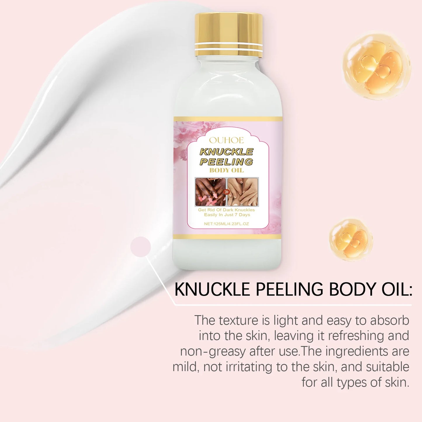Ouhoe 125ml Body Whitening Essence Oil Deep Moisturizing Armpits Knees Knuckle Joint Peeling Lighten Dark Skin Body Care Essence