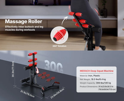 MERACH Deep Squat Machine Adjustable Glutes Trainer Machine Core Leg Push Up Workout Machine Multifunctional Buttocks Machine