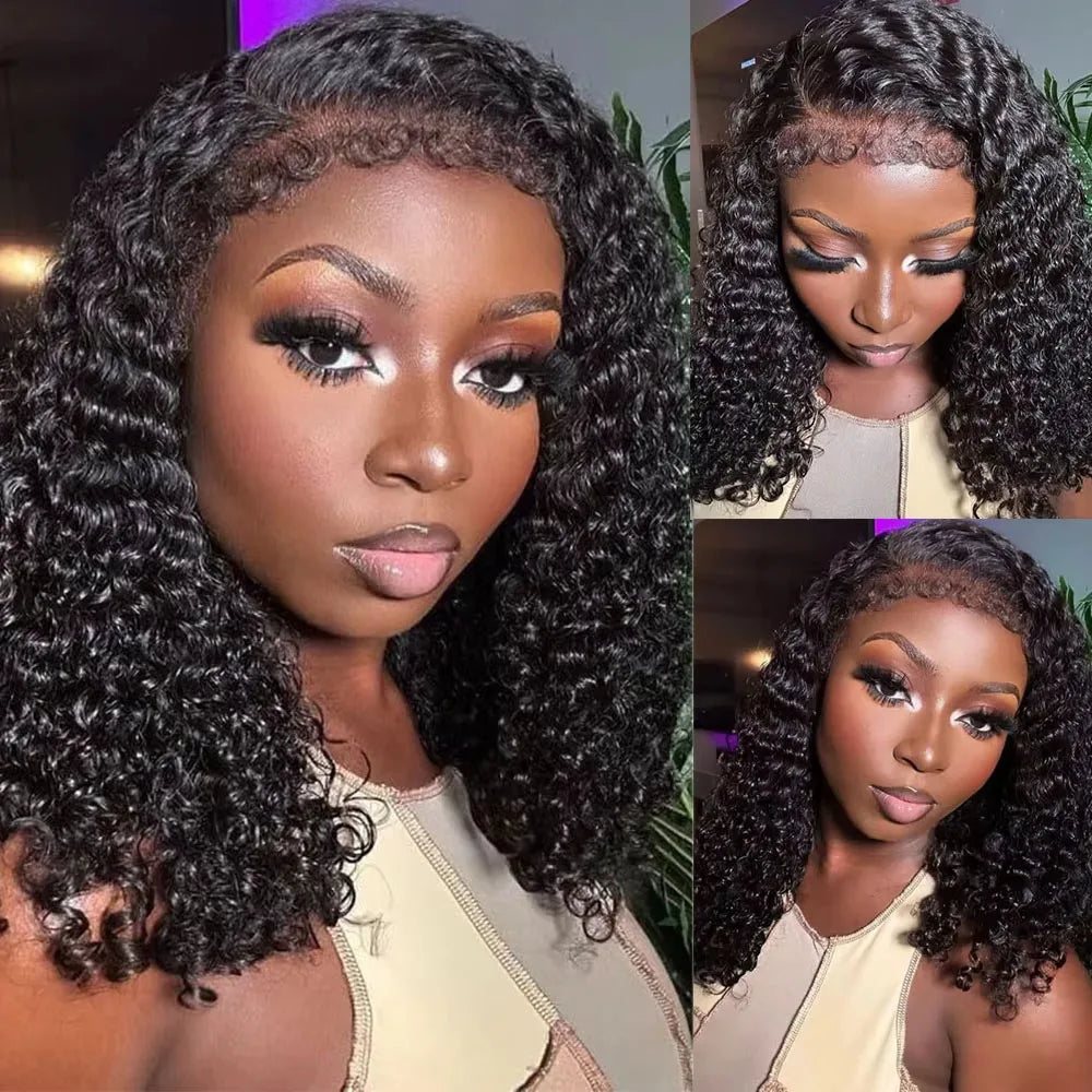 4C Edges Invisible Strap 360 HD Full Lace Frontal Glueless Wig Kinky Curly Human Hair Wig 30 Inch Deep Wave Curly Lace Front Wig