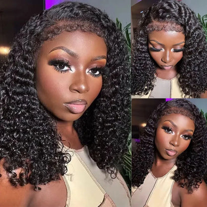 4C Edges Invisible Strap 360 HD Full Lace Frontal Glueless Wig Kinky Curly Human Hair Wig 30 Inch Deep Wave Curly Lace Front Wig