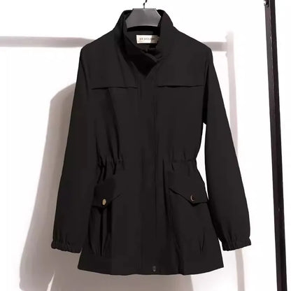 HI-FASHION Women Double Layer Windbreaker Autumn Casual Slim Coat Fashion Plus Size 4Xl Stand-Up Collar Ladies Jacket